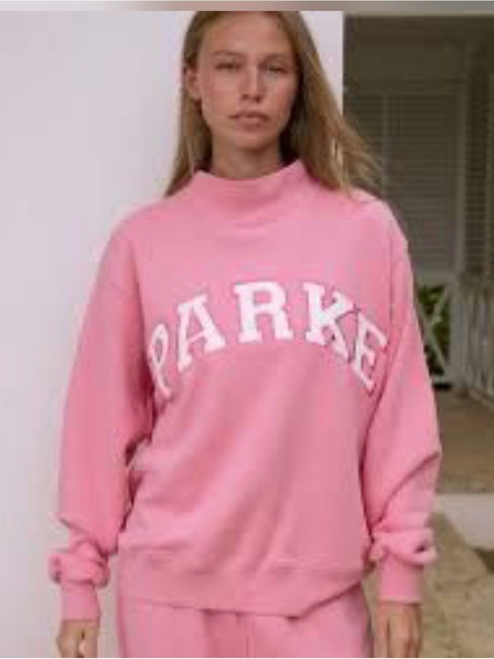 Pink Crewneck Sweatshirt with Contrast Arch Logo